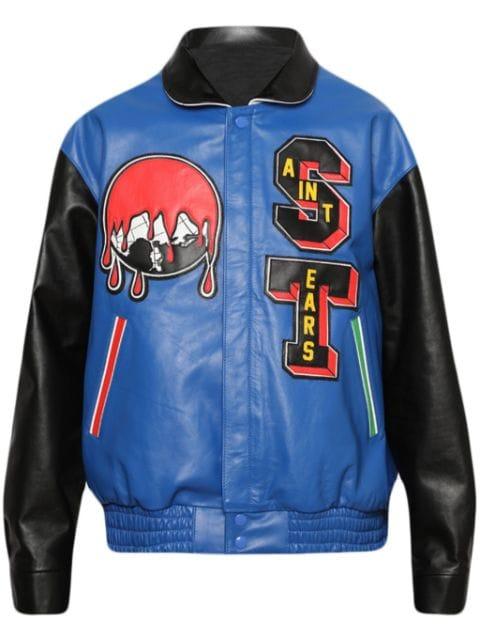 x Denim Tears leather varsity jacket by SAINT MXXXXXX