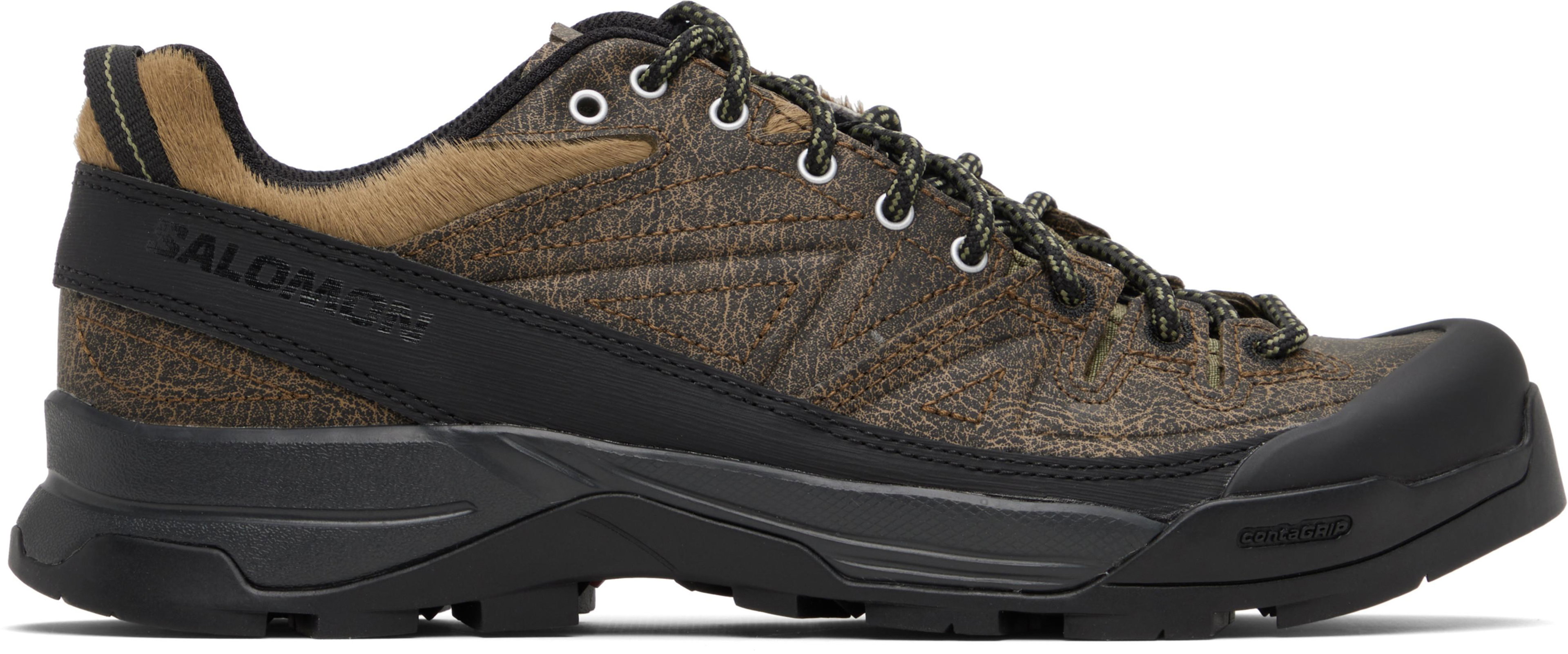 Brown X-ALP Low Distressed Leather Sneakers by SALOMON