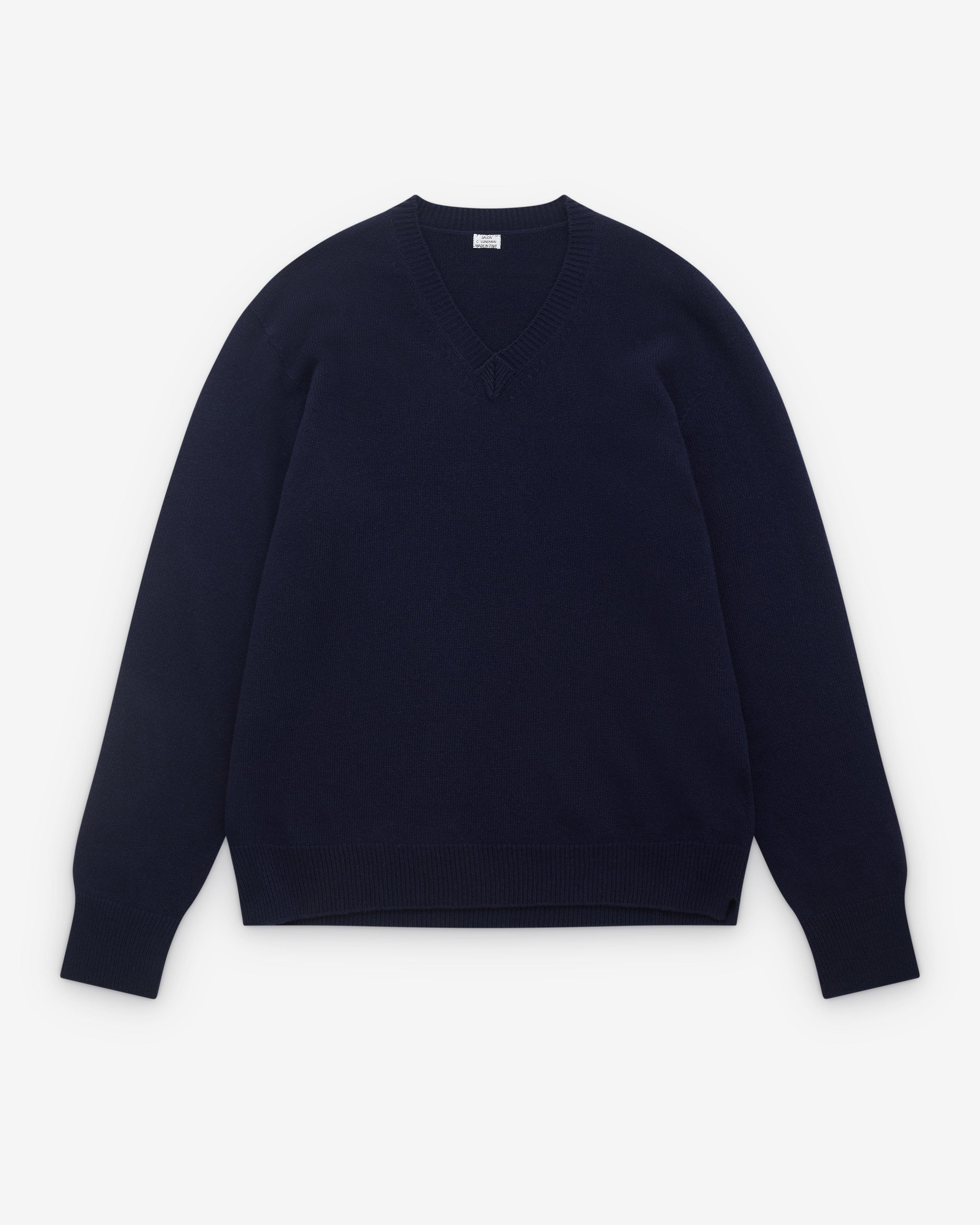 Salon C. Lundman - Men's V Neck Sweater - (Navy) by SALON C. LUNDMAN
