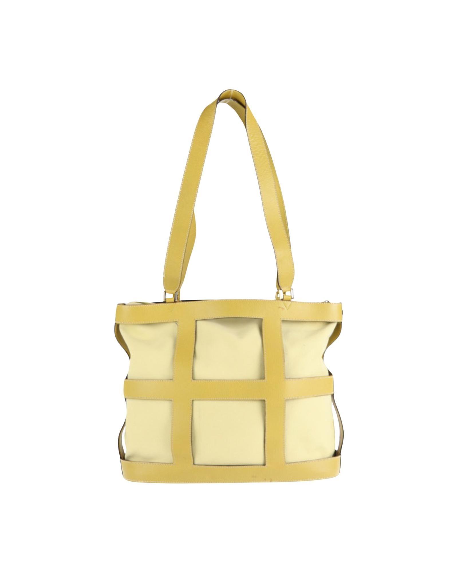 Preloved Structured Leather Tote Bag Women - Yellow Shoulder Bags by SALVATORE FERRAGAMO