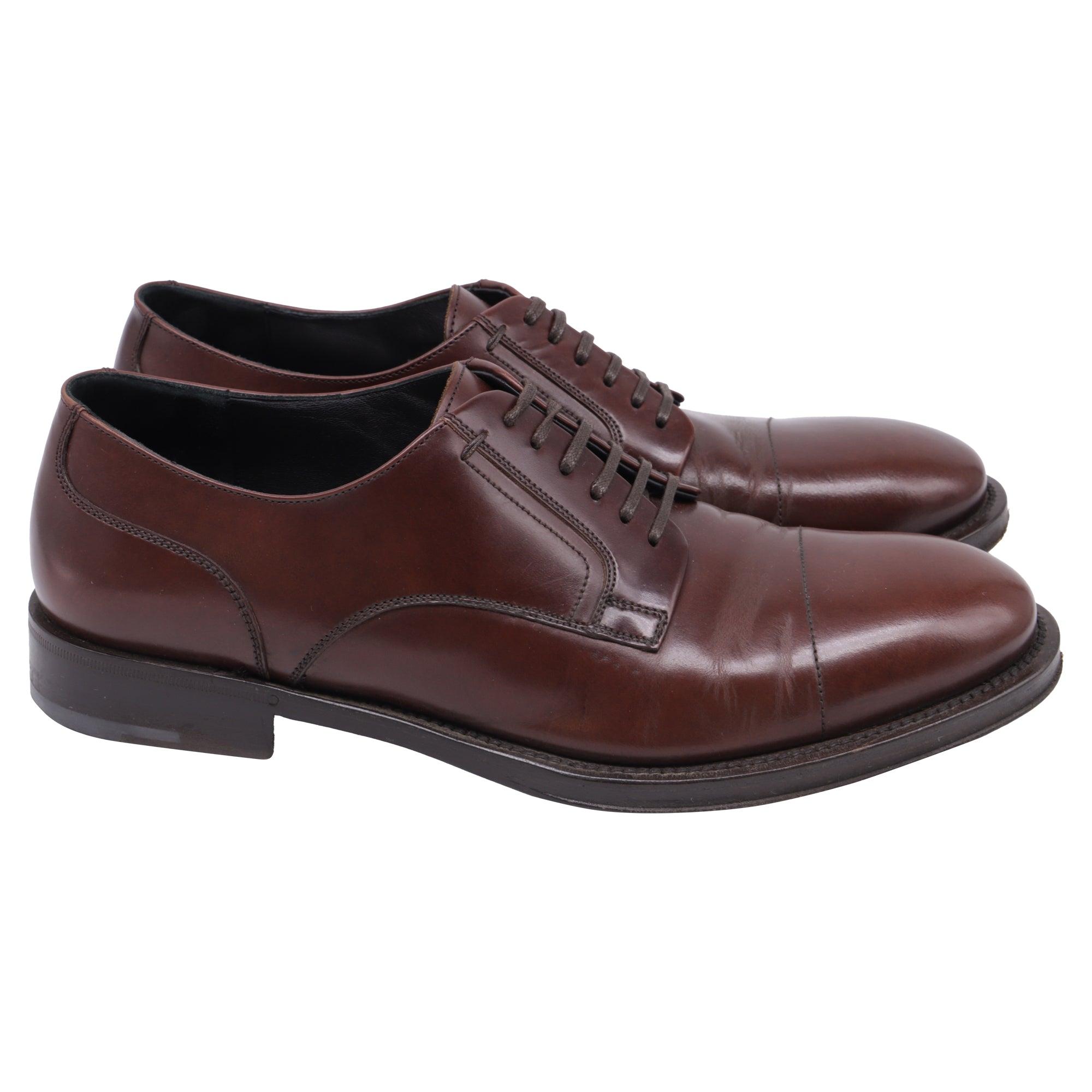Salvatore Ferragamo Cap-Toe Derby Shoes in Brown Leather by SALVATORE FERRAGAMO