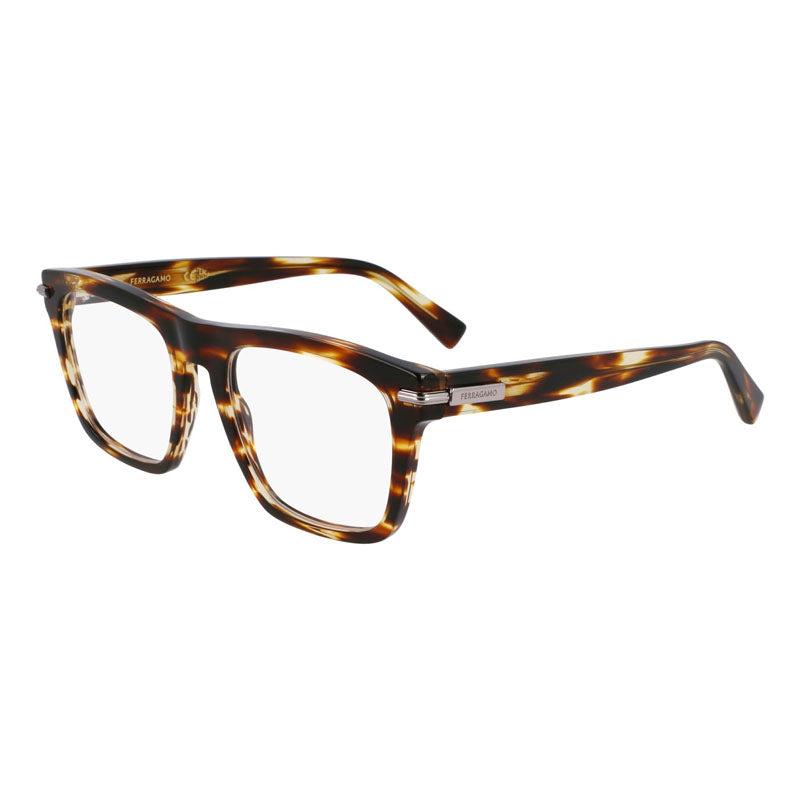 Salvatore Ferragamo Eyeglasses Square Full Rim, Striped Brown Frame And Clear Demo Lenses Lens Sf3015216 by SALVATORE FERRAGAMO Salvatore Ferragamo Eyeglasses Square Full Rim, Striped Brown Frame And Clear Demo Lenses Lens Sf3015216 by SALVATORE FERRAGAMO