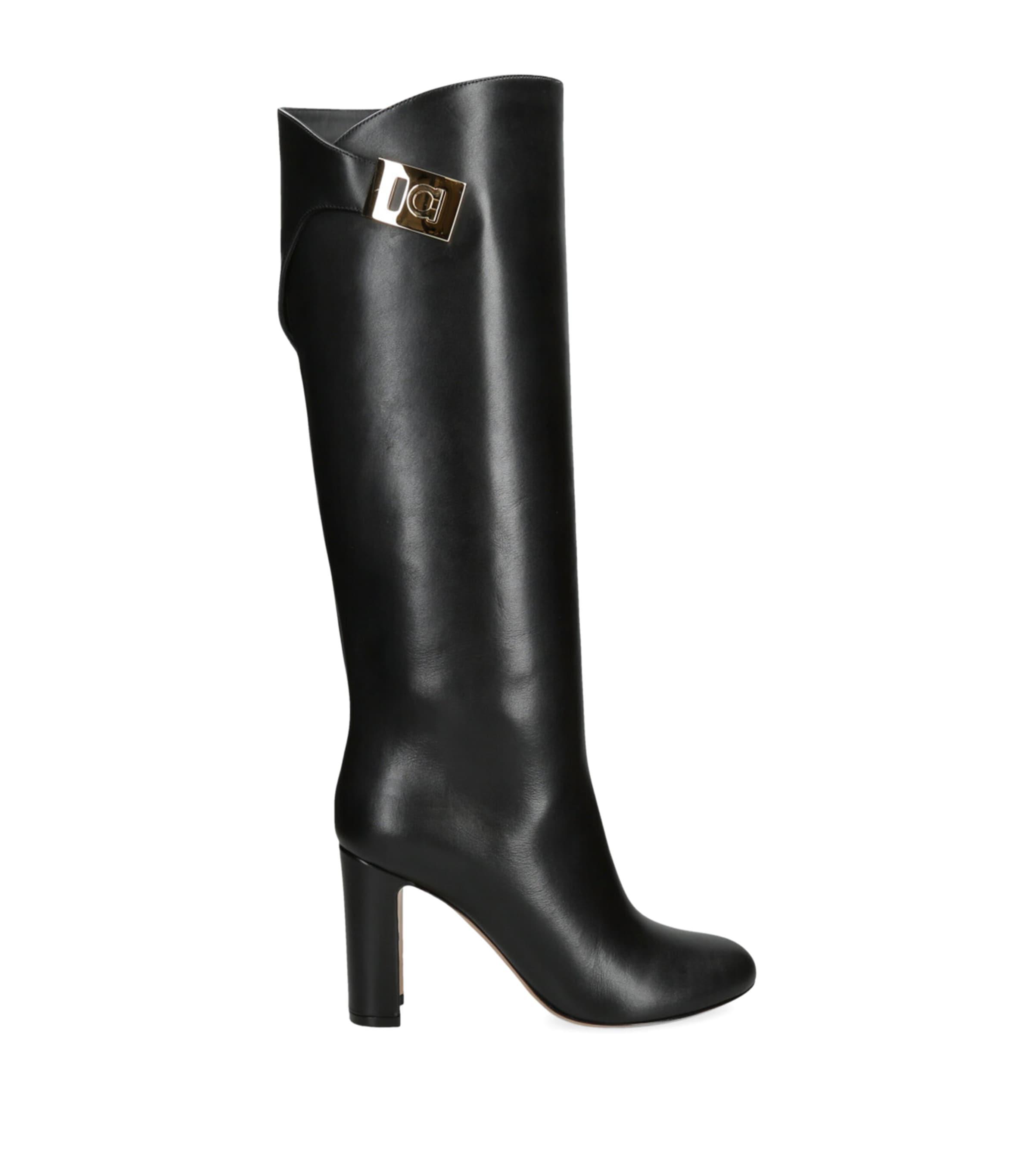 Salvatore Ferragamo Leather Enni Knee-High Boots 95 by SALVATORE FERRAGAMO