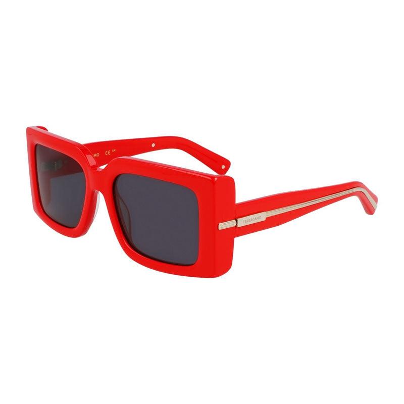 Salvatore Ferragamo Sunglasses Square Full Rim, Shiny Red Frame And Grey Lens Sf2032S600 by SALVATORE FERRAGAMO