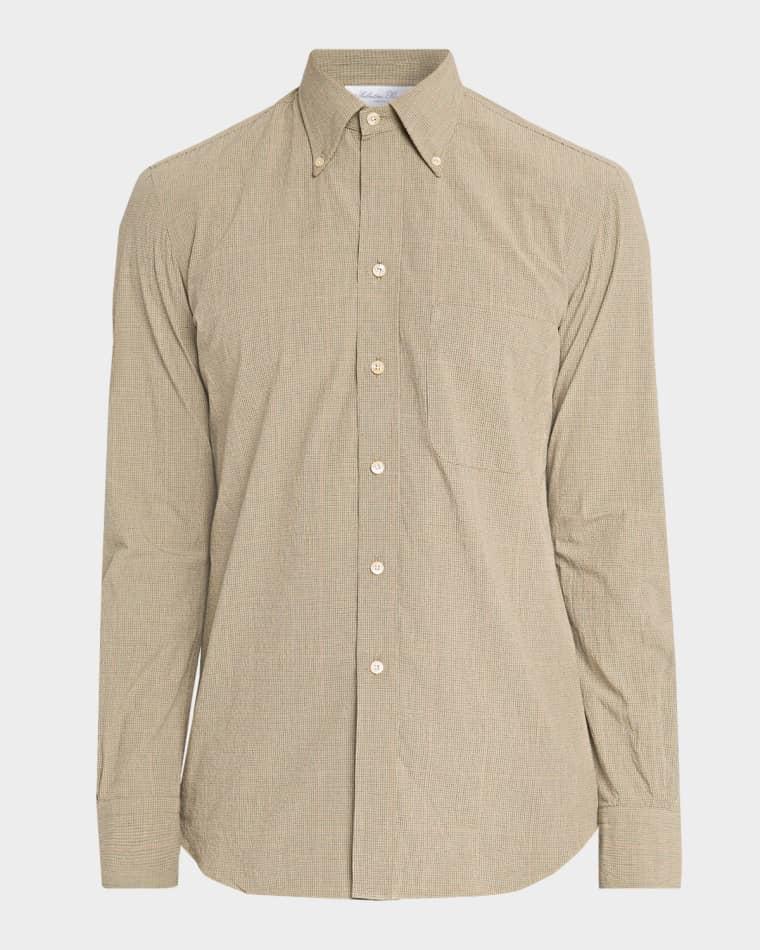 Men's Cotton Micro-Grid Check Button-Down Shirt by SALVATORE PICCOLO
