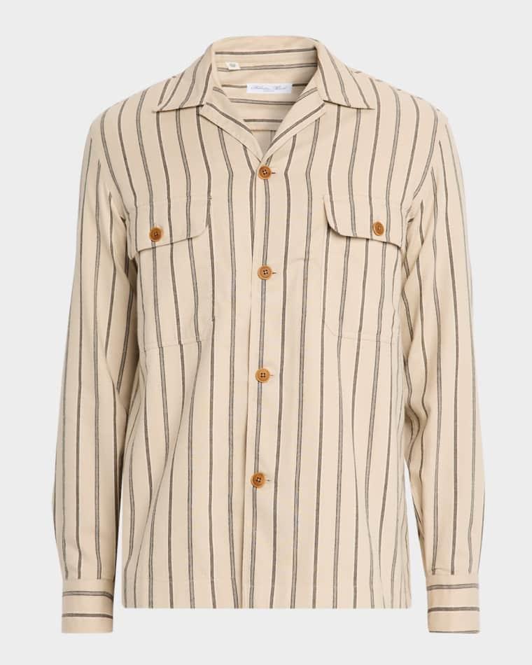 Men's Cotton Multi-Stripe Dual-Pocket Overshirt by SALVATORE PICCOLO