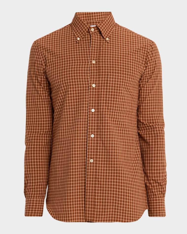 Men's Cotton Windowpane Plaid Sport Shirt by SALVATORE PICCOLO