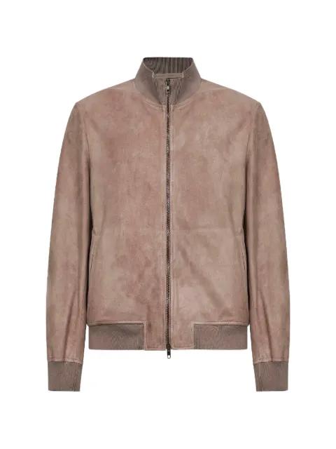 ribbed-knit-collar leather jacket by SALVATORE SANTORO