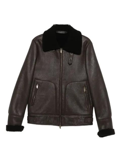 shearling-collar leather jacket by SALVATORE SANTORO
