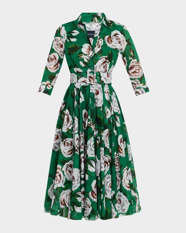 Aster Belted Floral-Print Cotton Midi Shirtdress by SAMANTHA SUNG