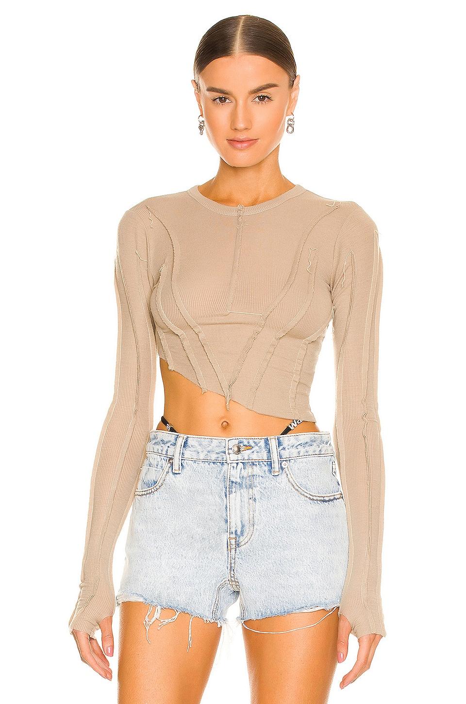 SAMI MIRO VINTAGE Asymmetric Long Sleeve Tee in Taupe by SAMI MIRO VINTAGE