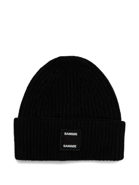 logo-patch ribbed-knit beanie hat by SAMSOE&SAMSOE