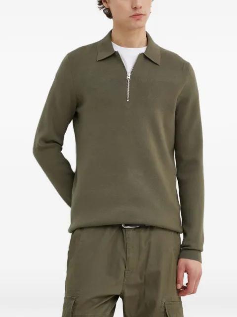 zip-up collared knitted polo shirt by SAMSOE&SAMSOE