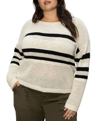 Plus Sporty Stripe Open Knit Sweater by SANCTUARY