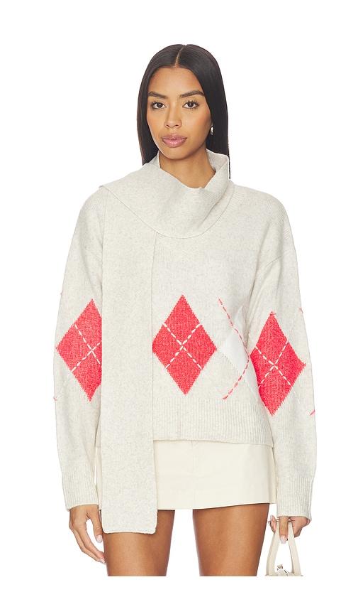 Sanctuary Argyle Scarf Sweater in Light grey, Coral by SANCTUARY
