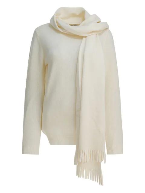fringed scarf-detail sweater by SANDBEIGE