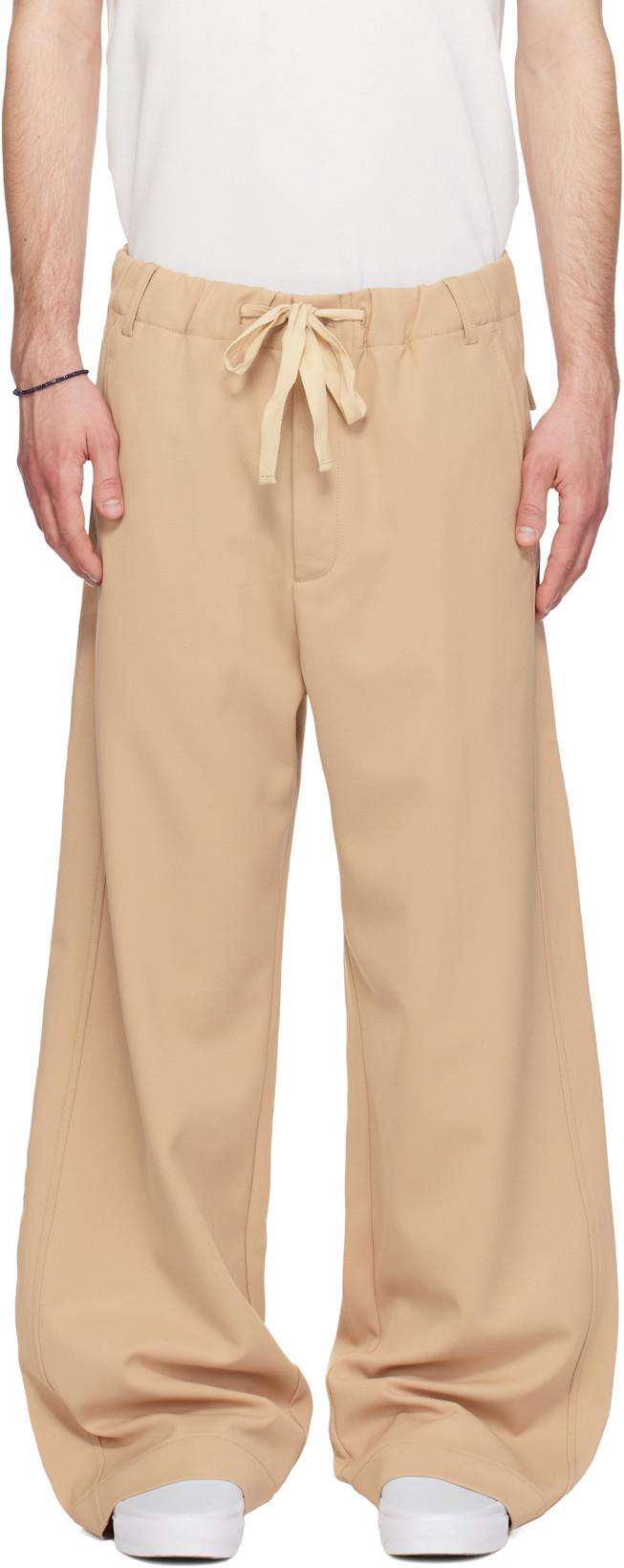 Beige Tailored Drawstring Trousers by SANDERLAK