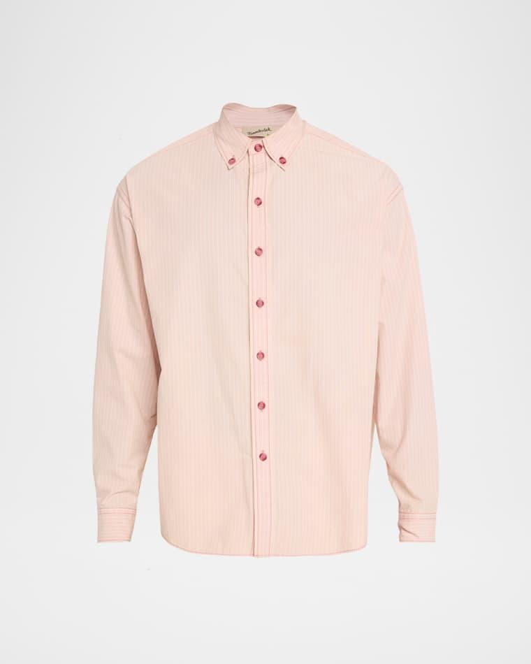 Men's Stripe Poplin Oversized Button-Down Shirt by SANDERLAK