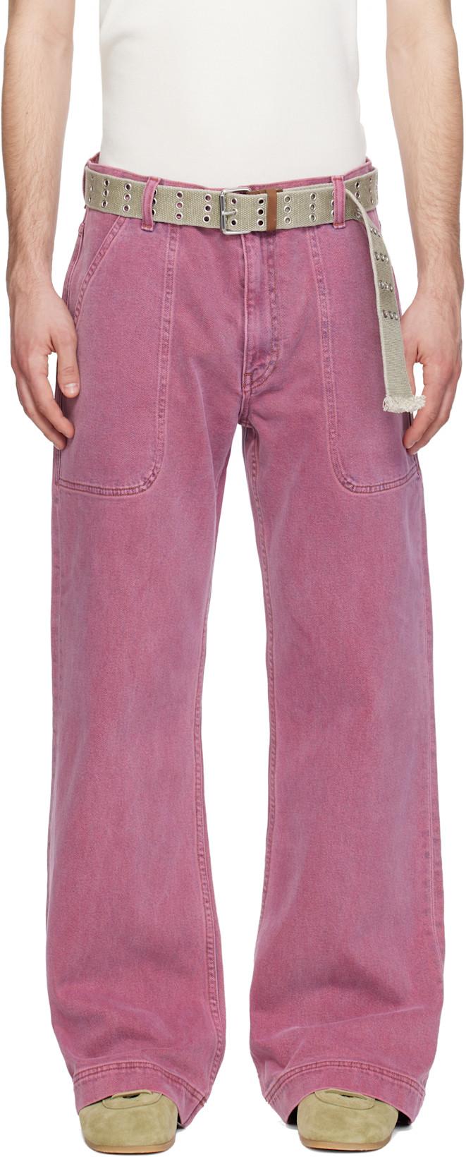 Pink Utility Flare Jeans by SANDERLAK