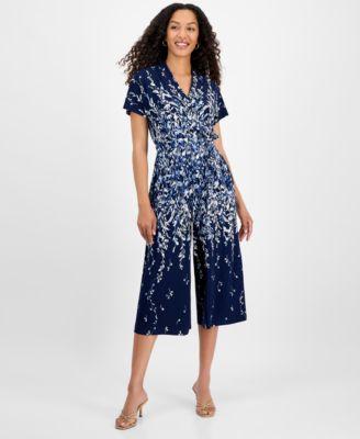 Petite Printed Cropped Flutter-Sleeve Jumpsuit by SANDRA DARREN Petite Printed Cropped Flutter-Sleeve Jumpsuit by SANDRA DARREN