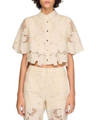 Ame Cropped Floral Guipure Lace Shirt by SANDRO PARIS