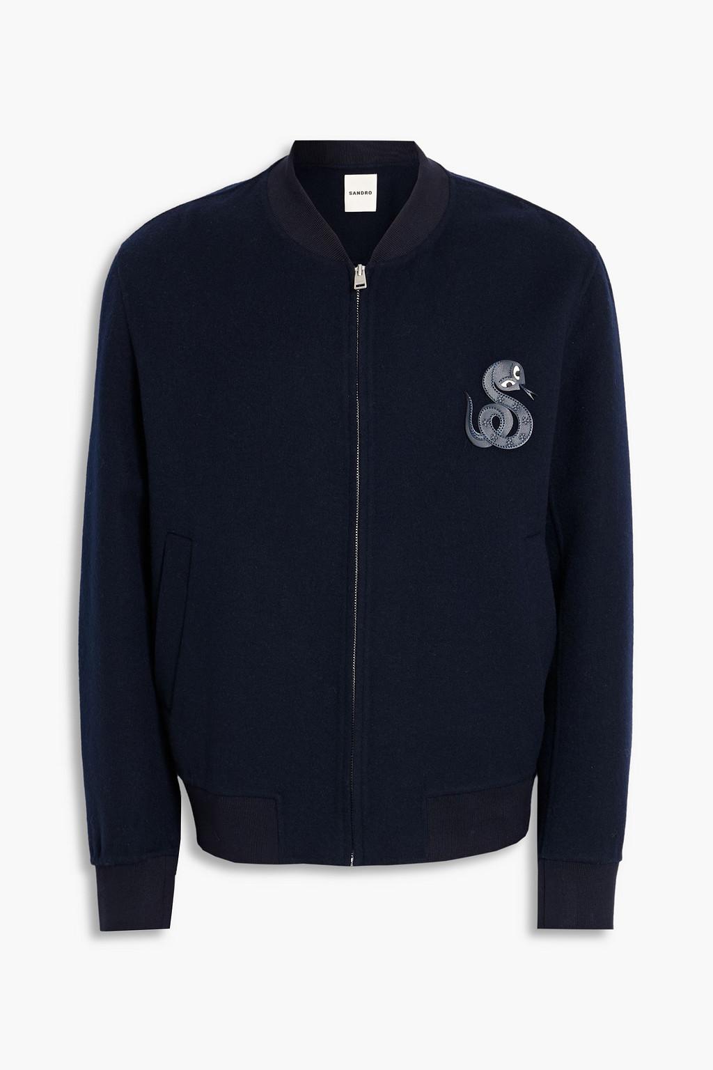 Appliquéd wool-blend felt bomber jacket by SANDRO PARIS Appliquéd wool-blend felt bomber jacket by SANDRO PARIS