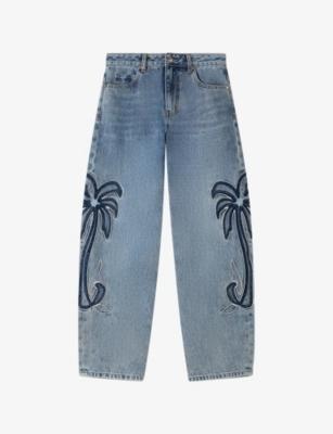 Barrel Palm-Embroidered Denim Jeans by SANDRO PARIS