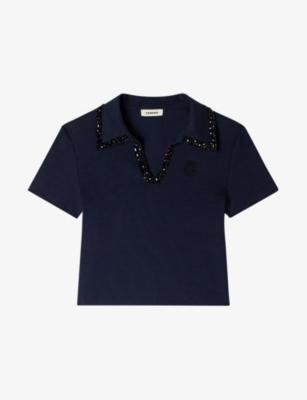 Beaded-Collar Stretch-Cotton Polo Shirt by SANDRO PARIS