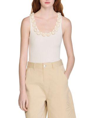 Beaded Roses Ribbed Knit Top by SANDRO PARIS