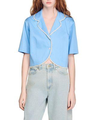 Beaded Trim Cotton Shirt by SANDRO PARIS