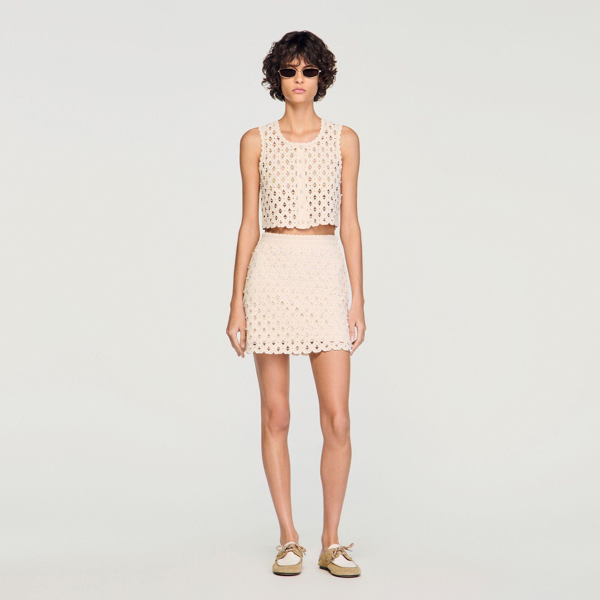 Beaded crochet knit top by SANDRO PARIS