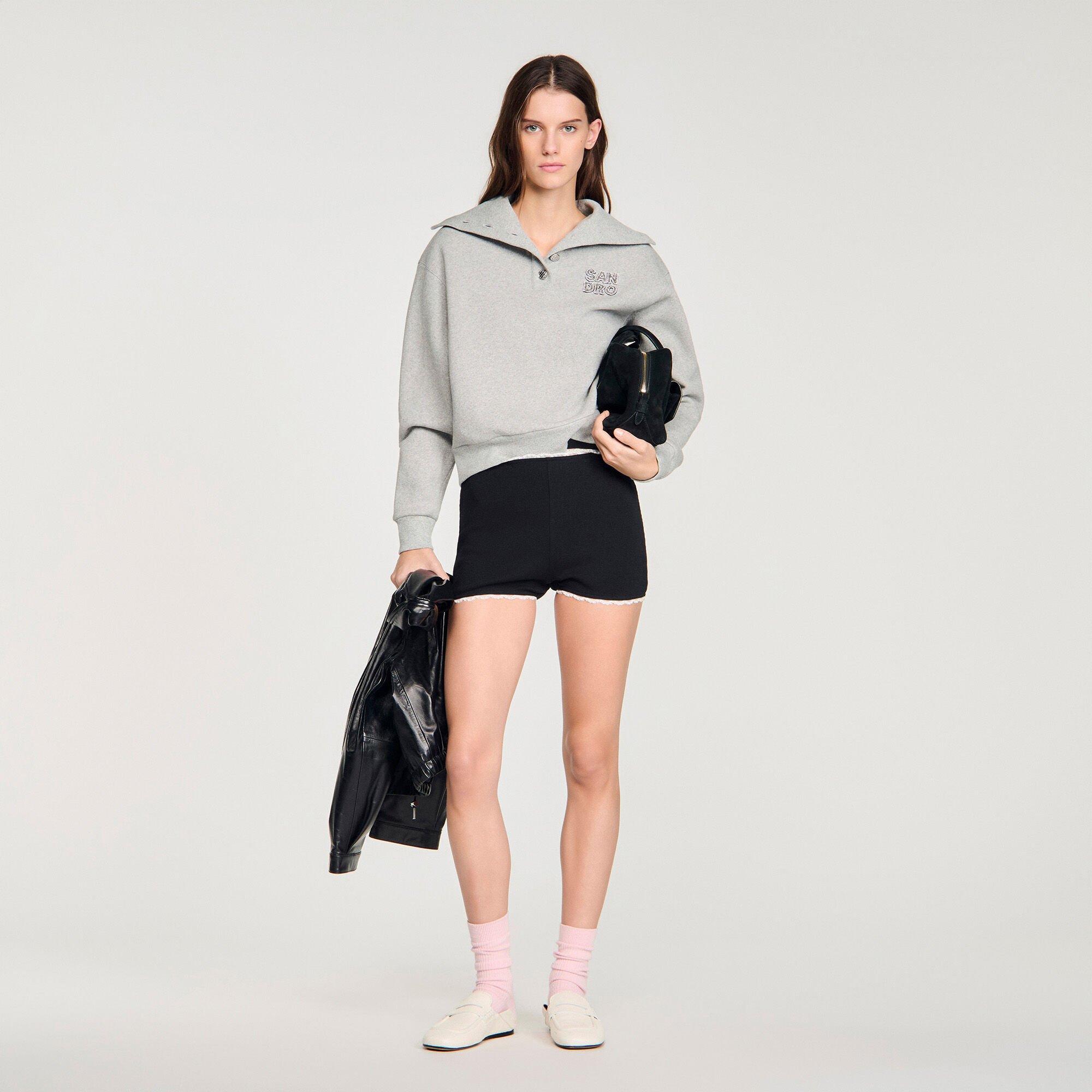 Beaded embroidered ribbed shorts by SANDRO PARIS