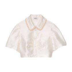 Beaded satin-effect cropped shirt by SANDRO PARIS
