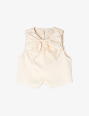 Bow-Appliqué Cropped Satin Top by SANDRO PARIS