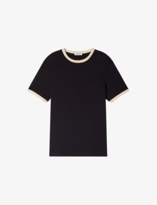 Branded Contrast-Trim Cotton-Jersey T-Shirt by SANDRO PARIS