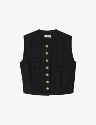 Button-Down Pleated Cotton-Blend Crop Top by SANDRO PARIS