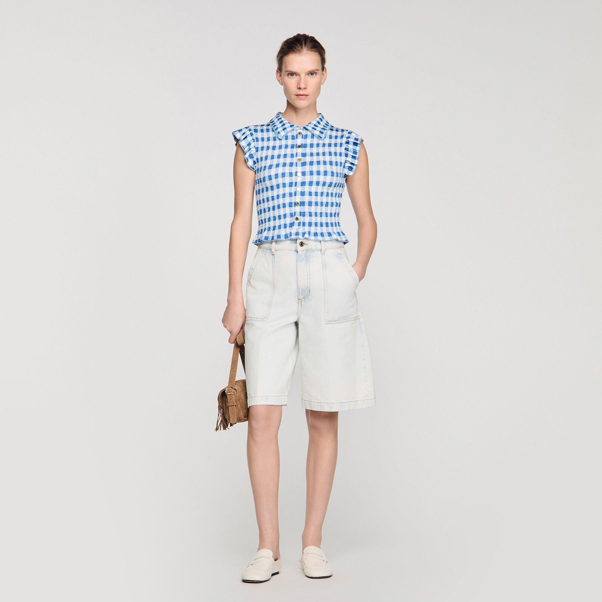 Check smocked T-shirt by SANDRO PARIS
