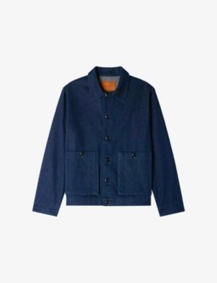 Collared Patch-Pocket Denim Worker Jacket by SANDRO PARIS