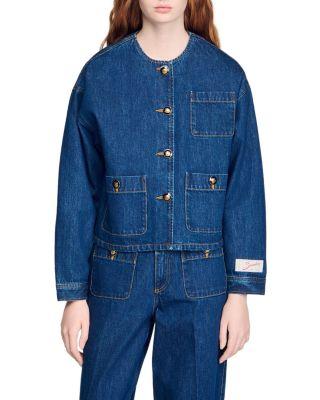 Collarless Denim Jacket by SANDRO PARIS
