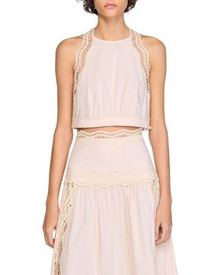 Cotton Crop Top with Lace Trim by SANDRO PARIS