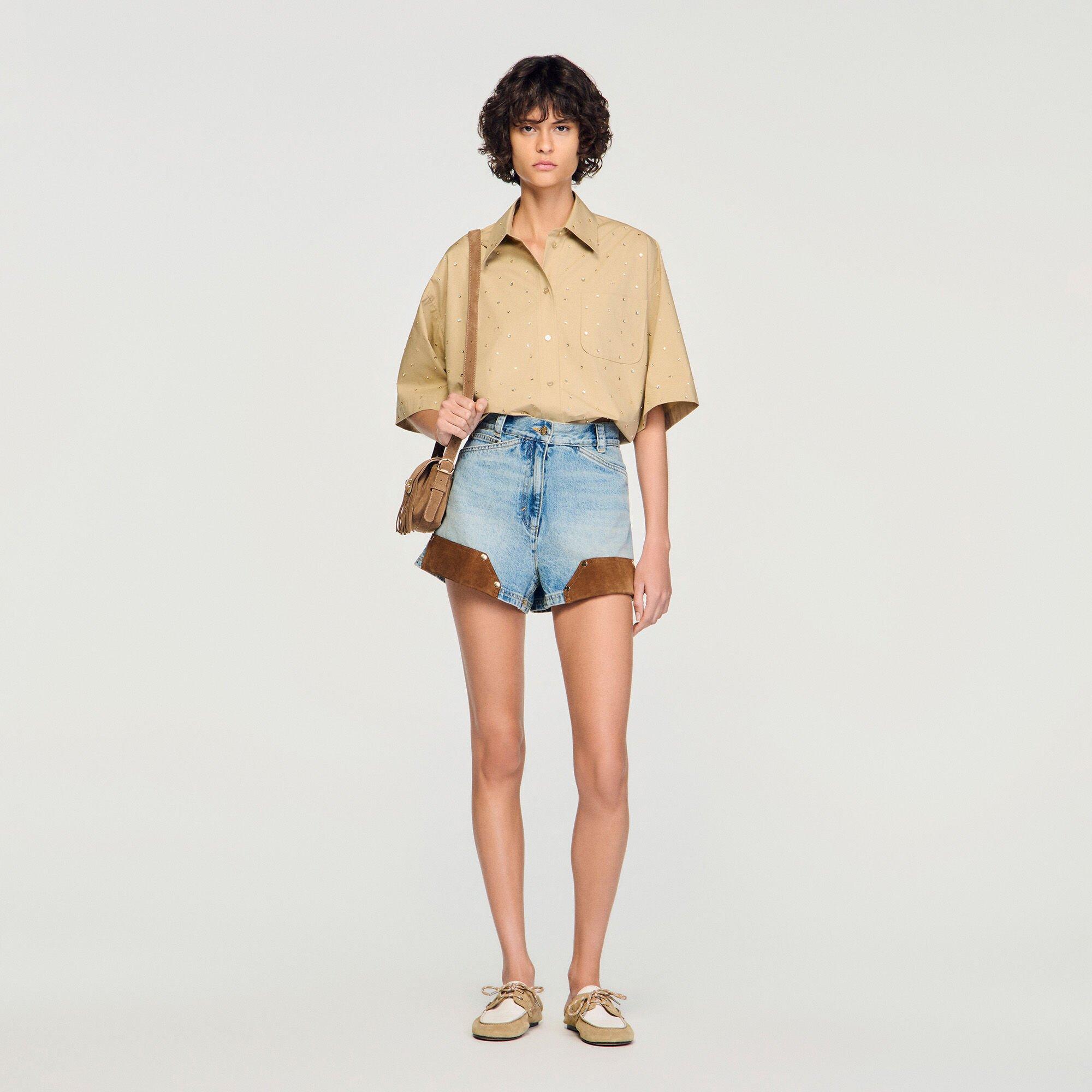 Cotton shirt with rhinestones by SANDRO PARIS