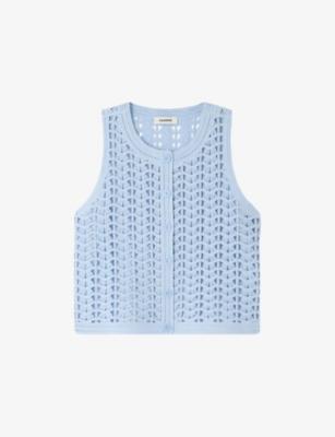 Crochet Bead-Embellished Knitted Cardigan by SANDRO PARIS