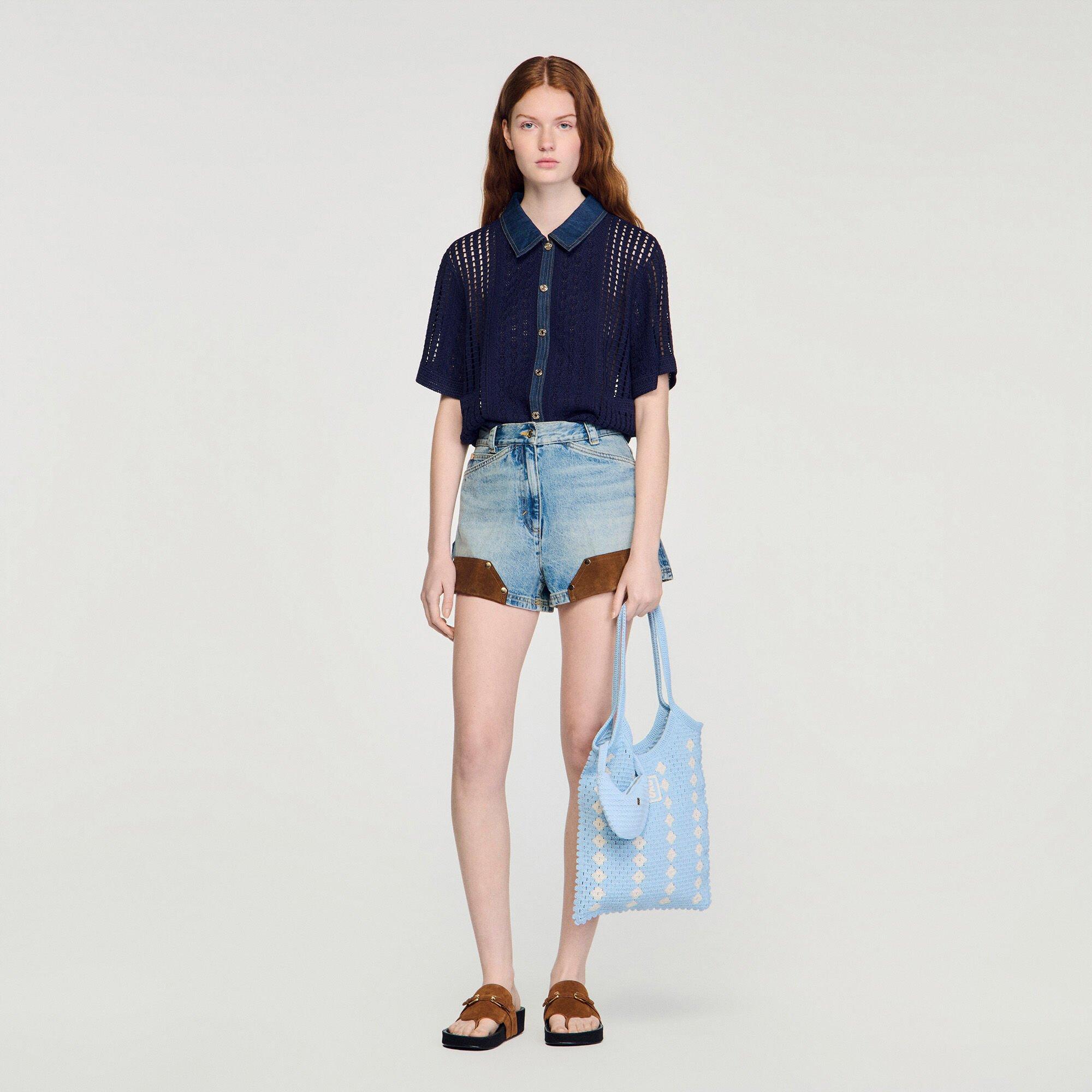 Crochet and denim top by SANDRO PARIS