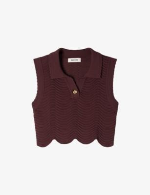 Cropped Button-Neck Stretch-Knit Top by SANDRO PARIS
