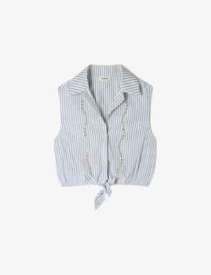 Cropped Rhinestone-Embellished Cotton-Blend Shirt by SANDRO PARIS