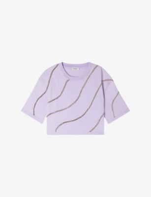 Cropped Rhinestone-Embellished Cotton T-Shirt by SANDRO PARIS
