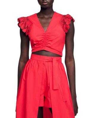 Cropped Ruffle Sleeve Floral Top by SANDRO PARIS