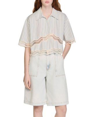 Cropped Striped Cotton Shirt by SANDRO PARIS