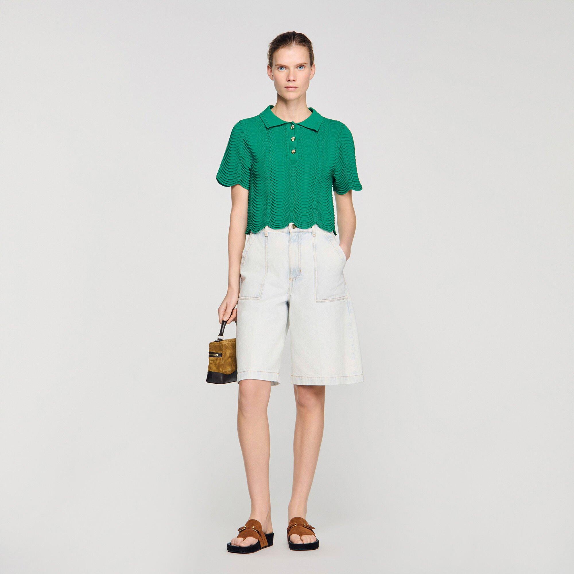 Cropped decorative knit sweater by SANDRO PARIS
