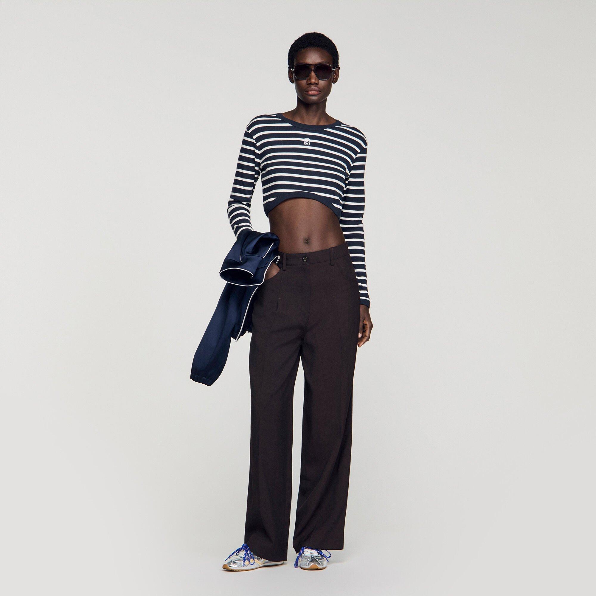 Cropped striped cotton T-shirt by SANDRO PARIS
